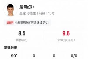 居勒尔本场数据：2过人成功3关键传球&3抢断，评分8.5全场最高